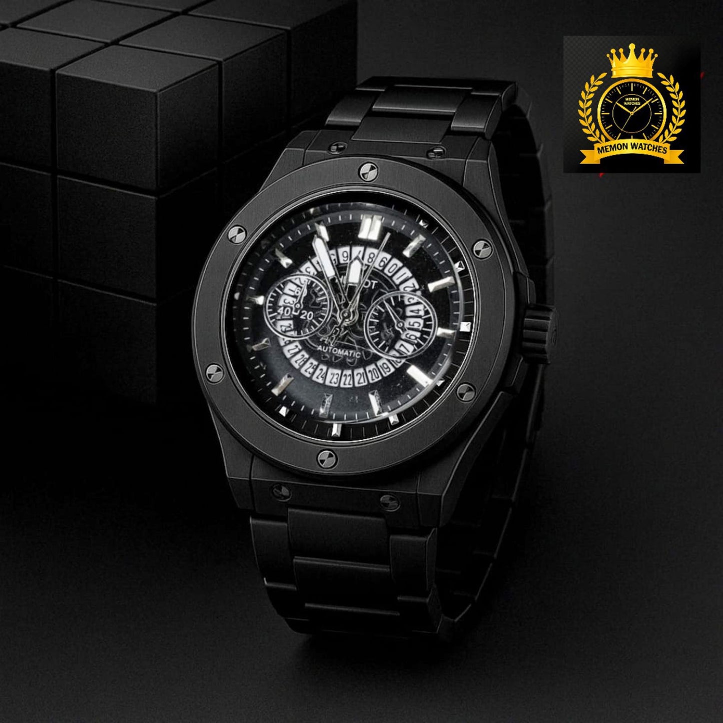 Aura black arabic dial watch for men