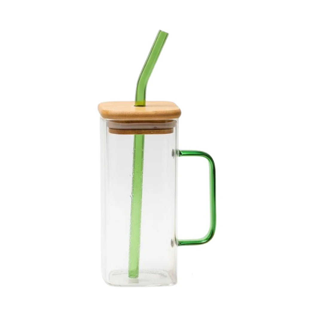 Square Glass Mug 400ml with Lid