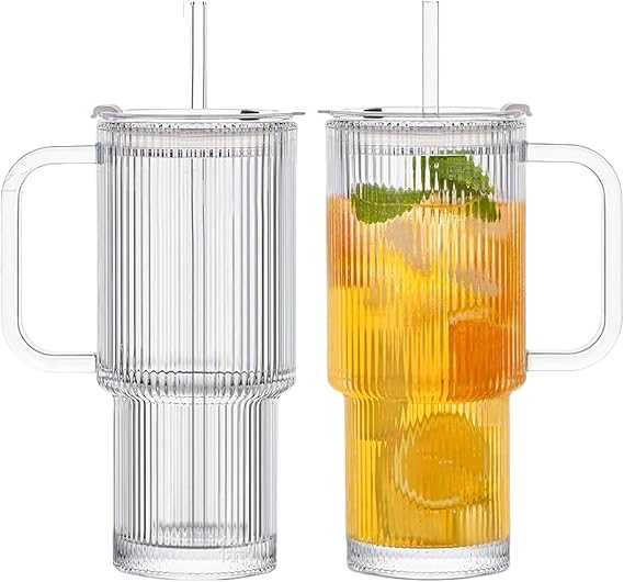 Glass Tumbler with Straw and Lid