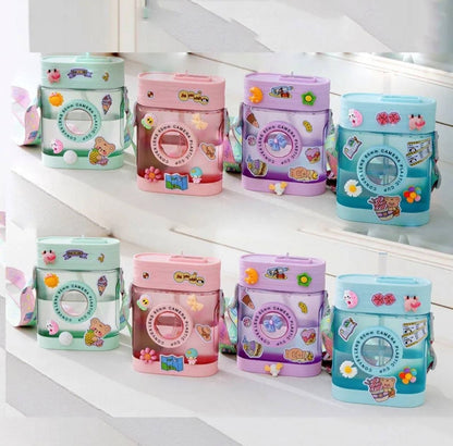 Cute Camera Water Bottles with Straw,