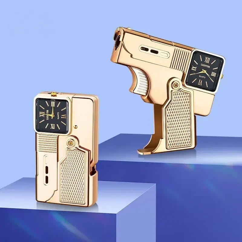 Folding Gun Lighter + Cool Dial Watch