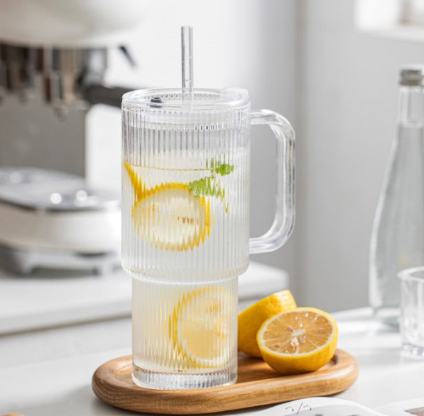 Glass Tumbler with Straw and Lid