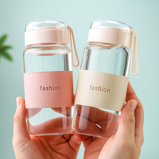 Tap2kaart 340ml Borosilicate Glass Water Bottle with Lid & Sleeve