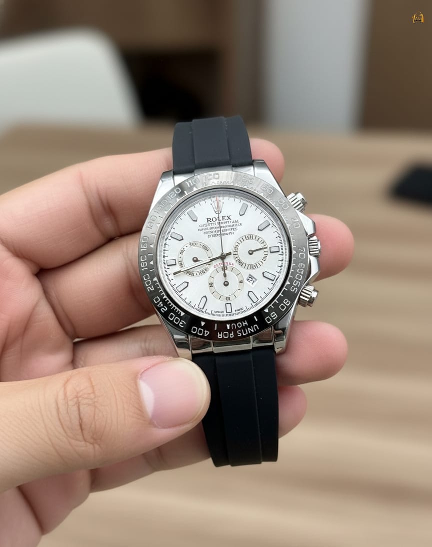 DAYTONA ROTATING BAZEL DATE WORKING MASTER LOCK RUBBER SILICONE STRAP WATER RESISTANT