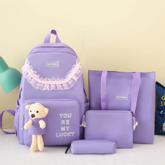 4pcs Set Girls Backpack Large Capacity School College Travel Bag