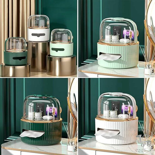 Luxury Tissue Box & Makeup Organizer with Acrylic Door