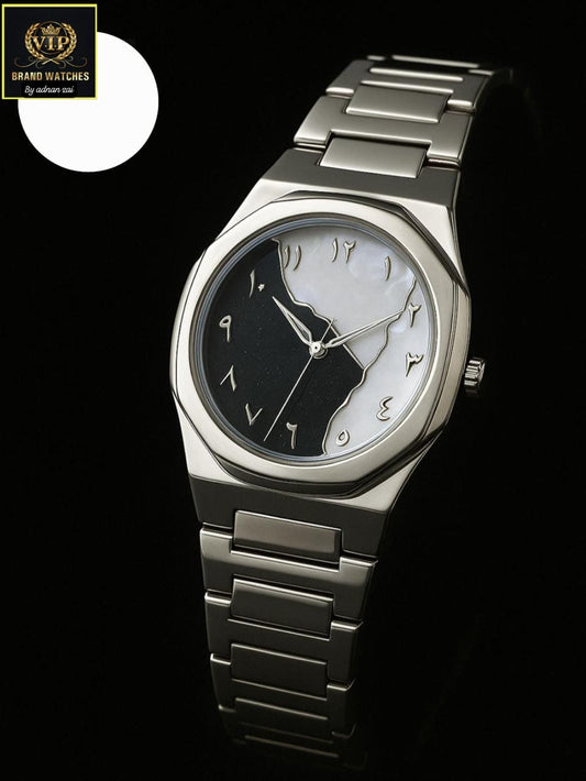 Aura Marble Watch Silver Colour Fiber Chain